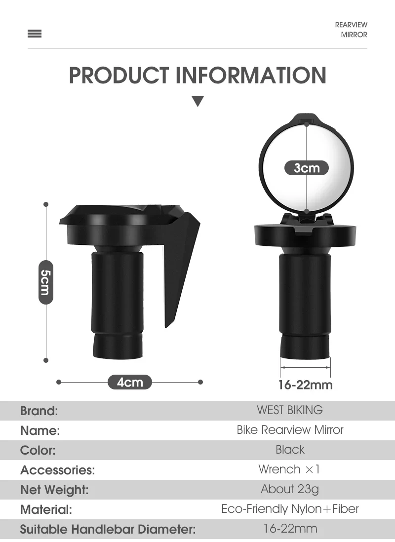 WEST BIKING Bicycle Rearview Mirror Universal Adjustable Convex Mirrors Rotate Handlebar End Mirror MTB Road Bike Accessories - Image 8